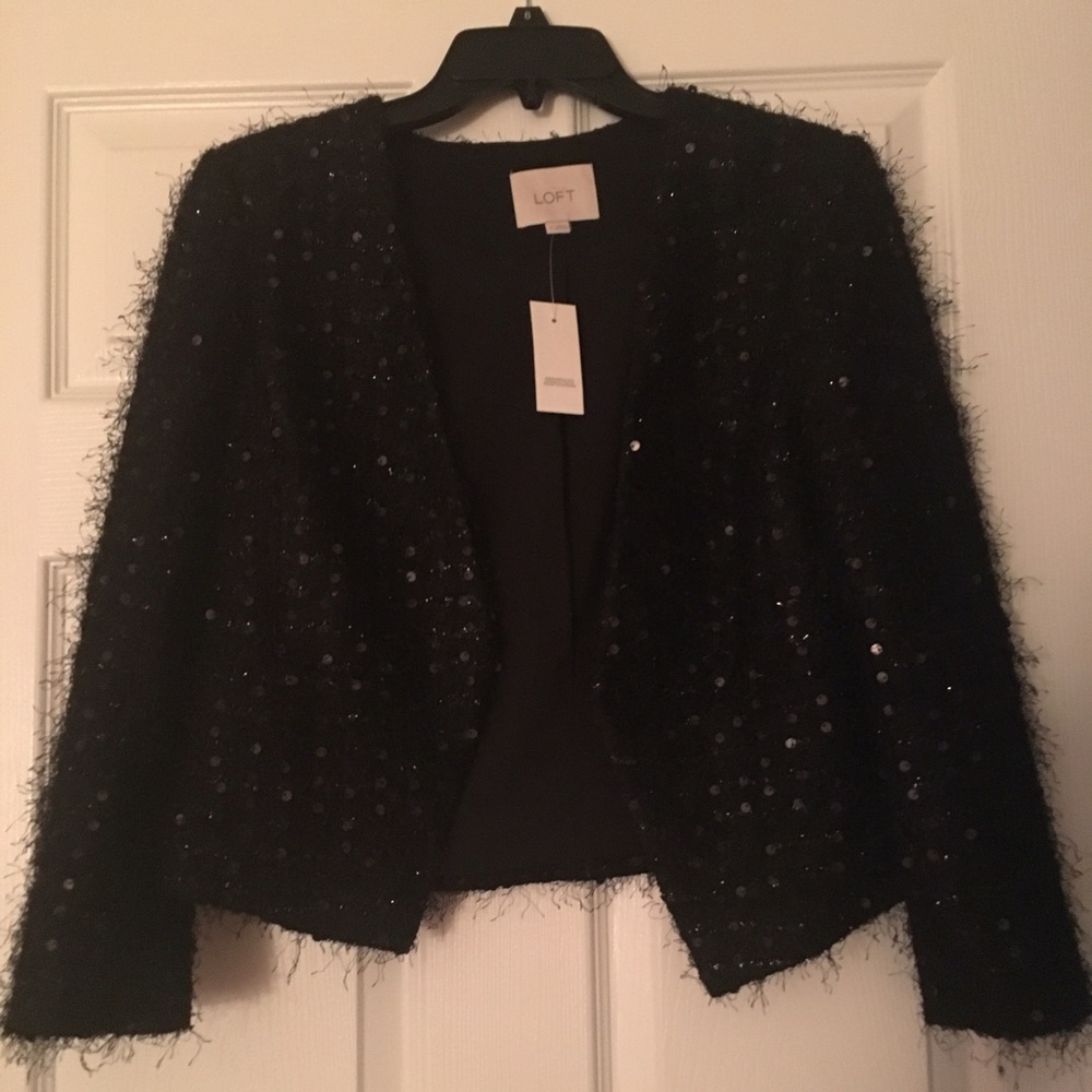 Loft black sparkle tweed jacket nwt 4